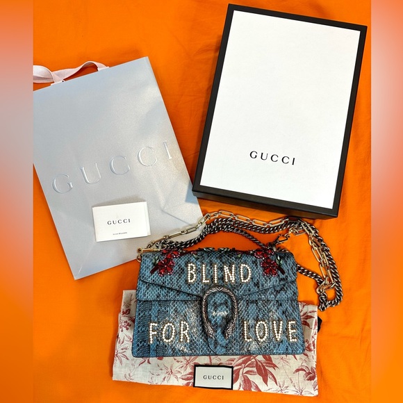 Like New Gucci Python Blind For Love Dionysus Genuine Purse Blue Rhinestones - Picture 3 of 17
